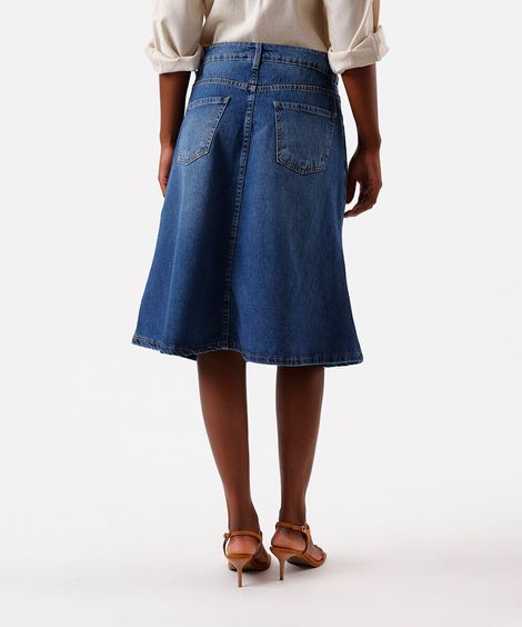 saia midi evasê feminina jeans azul