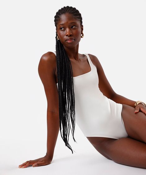 body feminino de poliamida decote quadrado off white