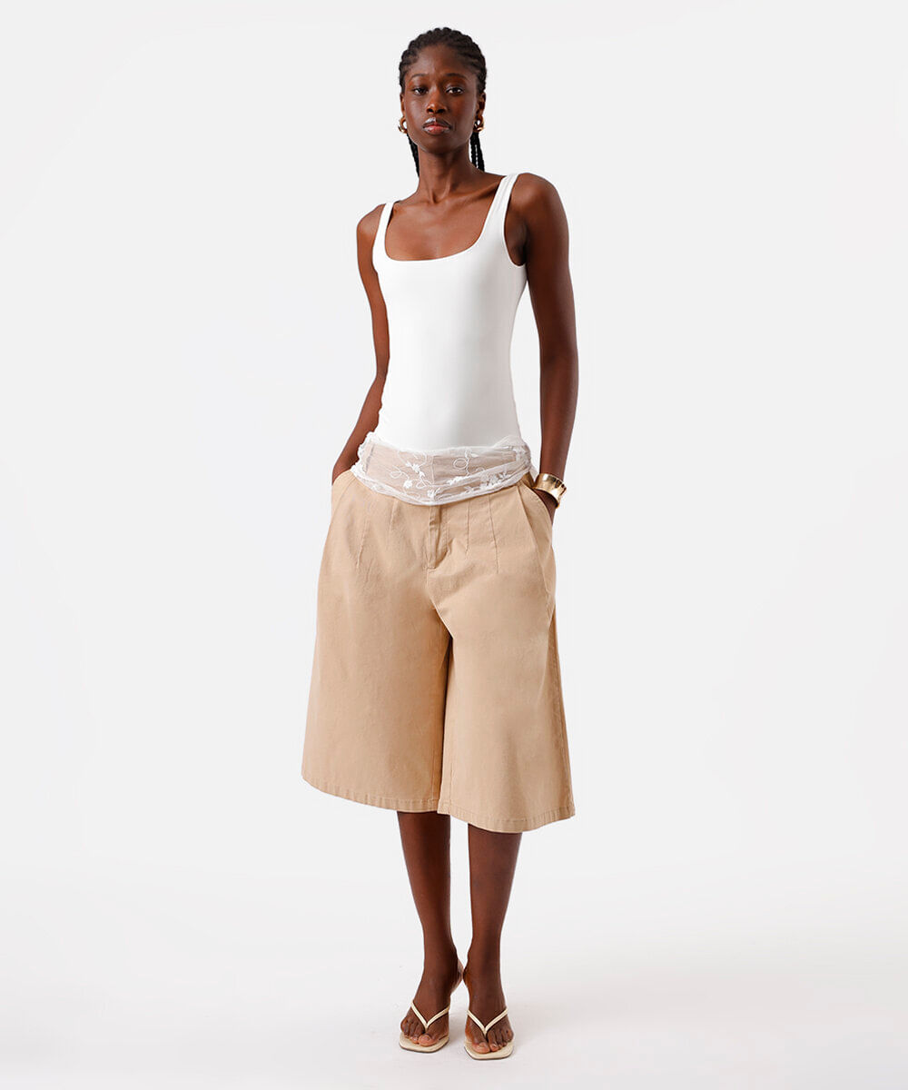 body feminino de poliamida decote quadrado off white