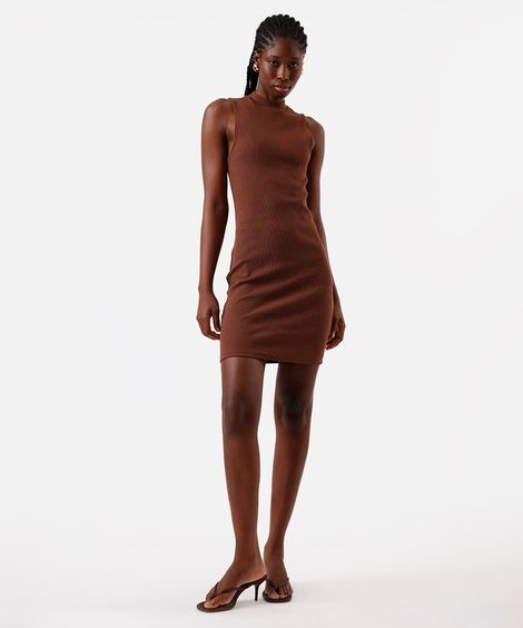 vestido curto feminino de algodão canelado marrom