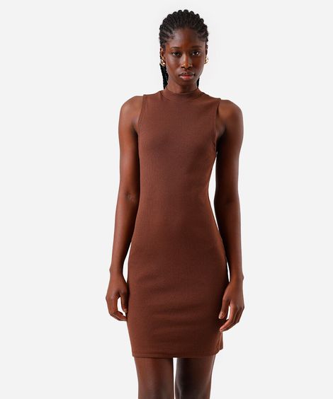 vestido curto feminino de algodão canelado marrom