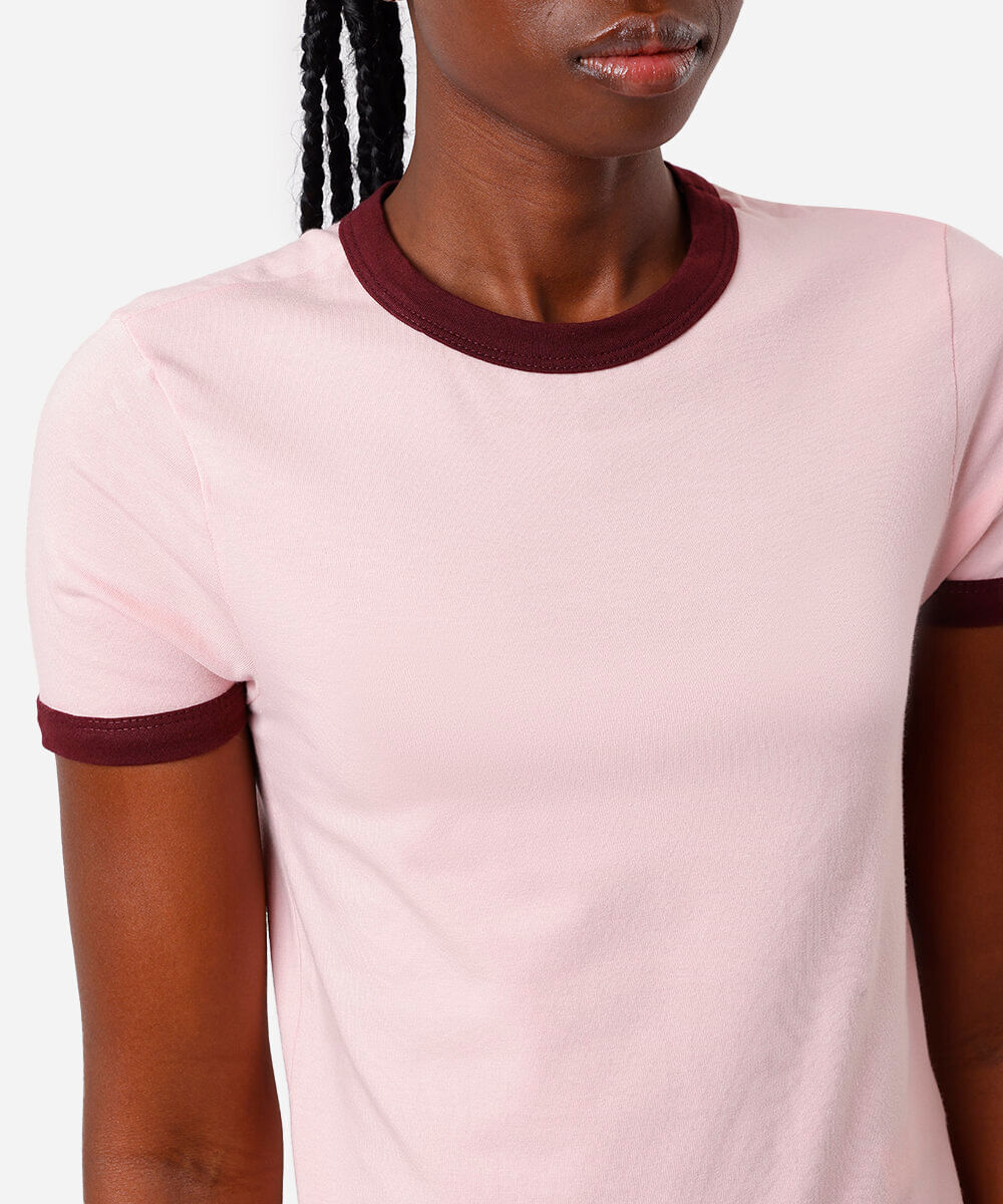 blusa baby look feminina de algodão básica bicolor rosa
