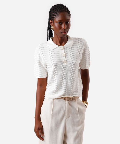 polo feminina de tricot texturizada off white