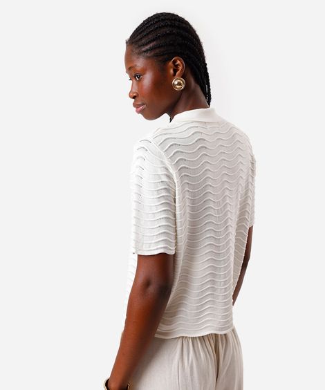 polo feminina de tricot texturizada off white