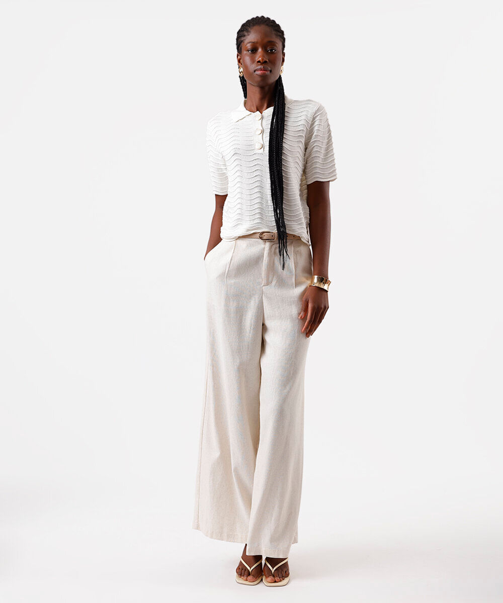 polo feminina de tricot texturizada off white