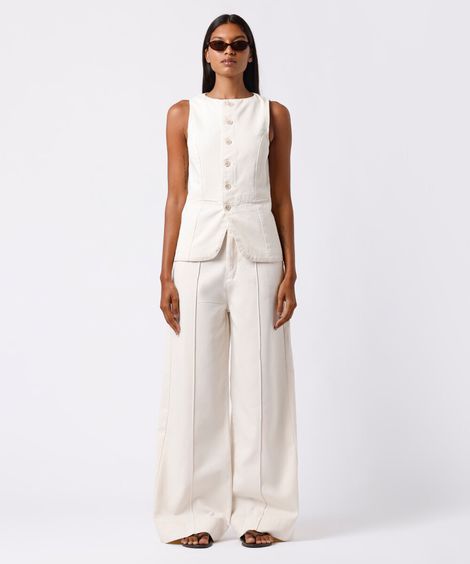 colete feminino de sarja com recortes mindset off white