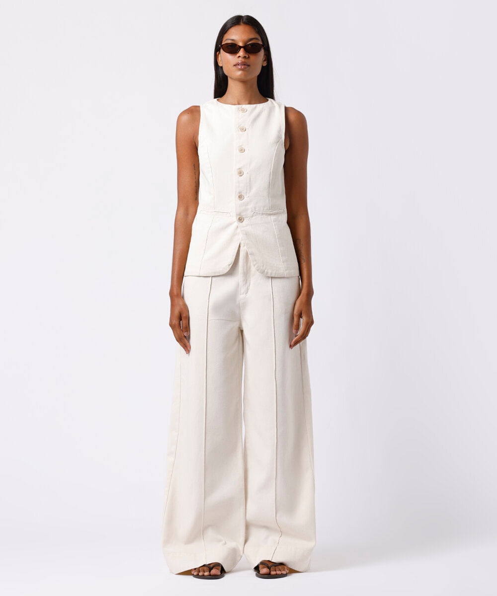 colete feminino de sarja com recortes mindset off white