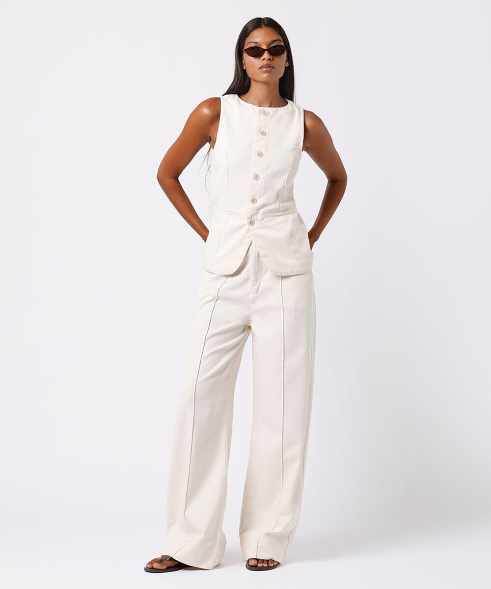 colete feminino de sarja com recortes mindset off white