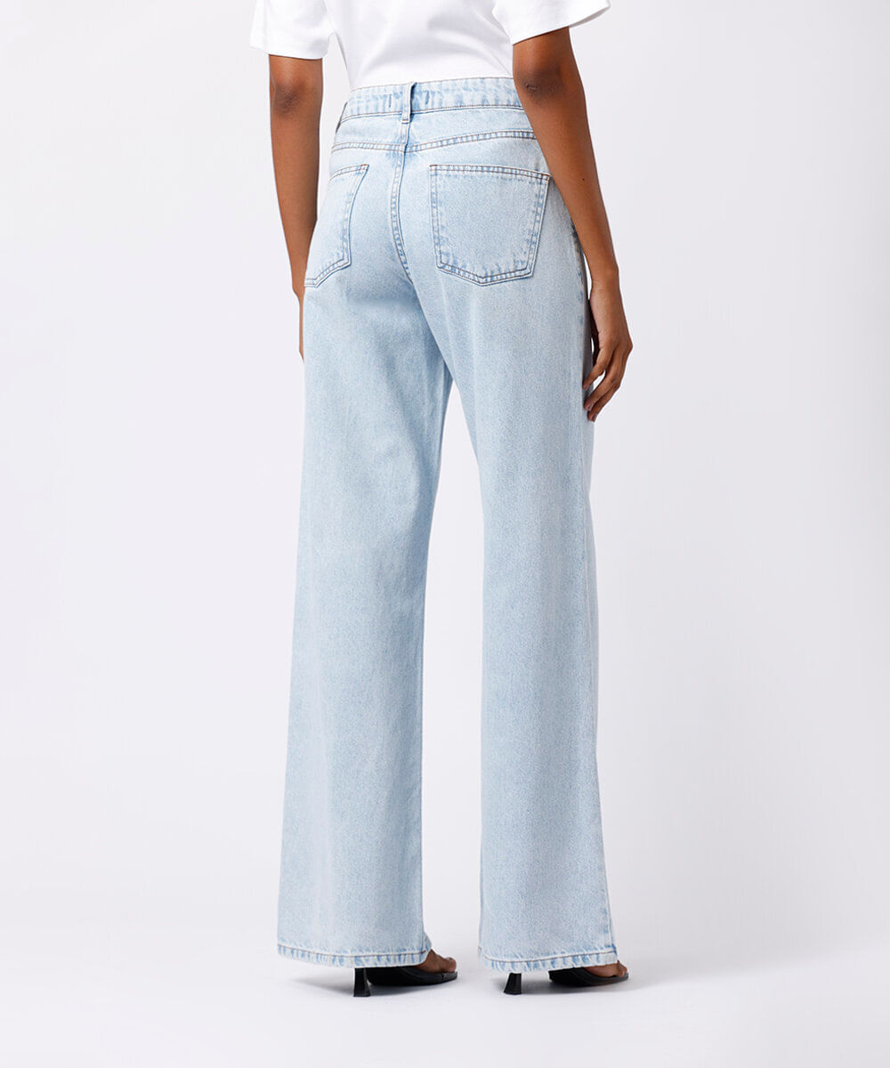 calça wide leg rio feminina jeans mindset azul