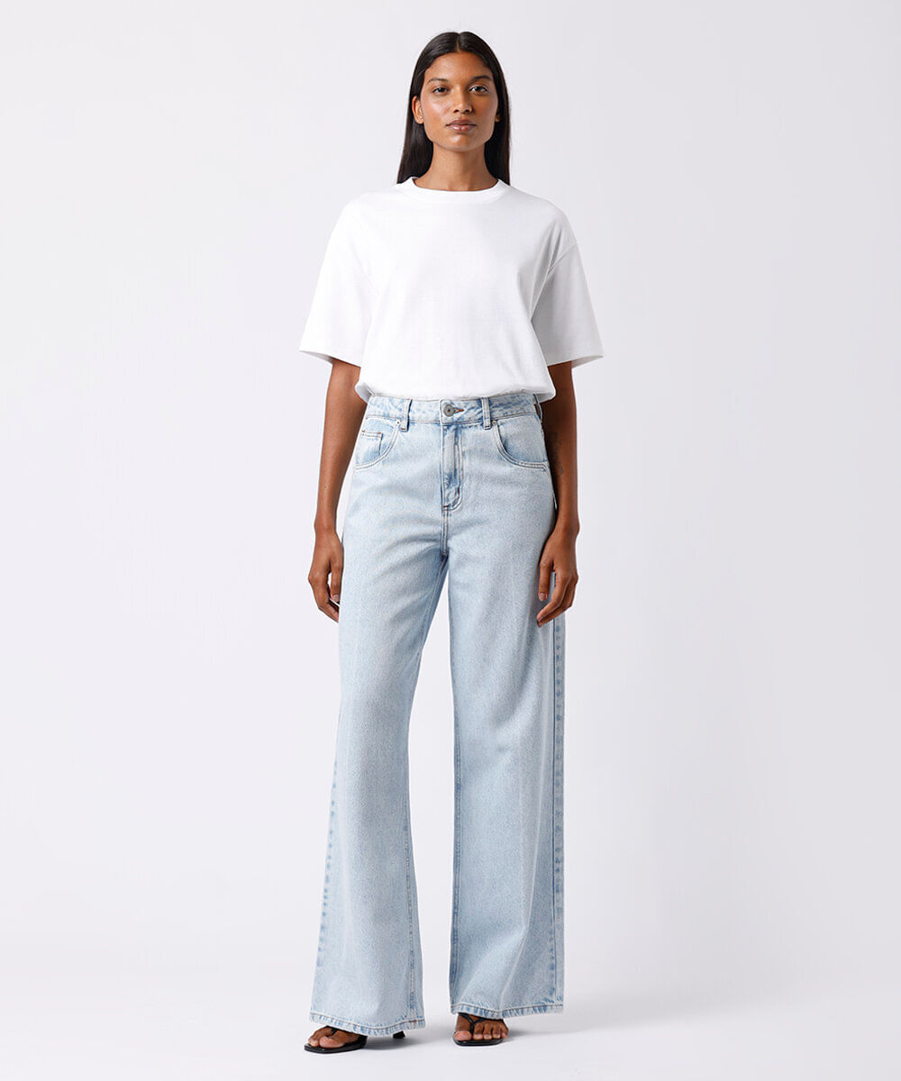 calça wide leg rio feminina jeans mindset azul