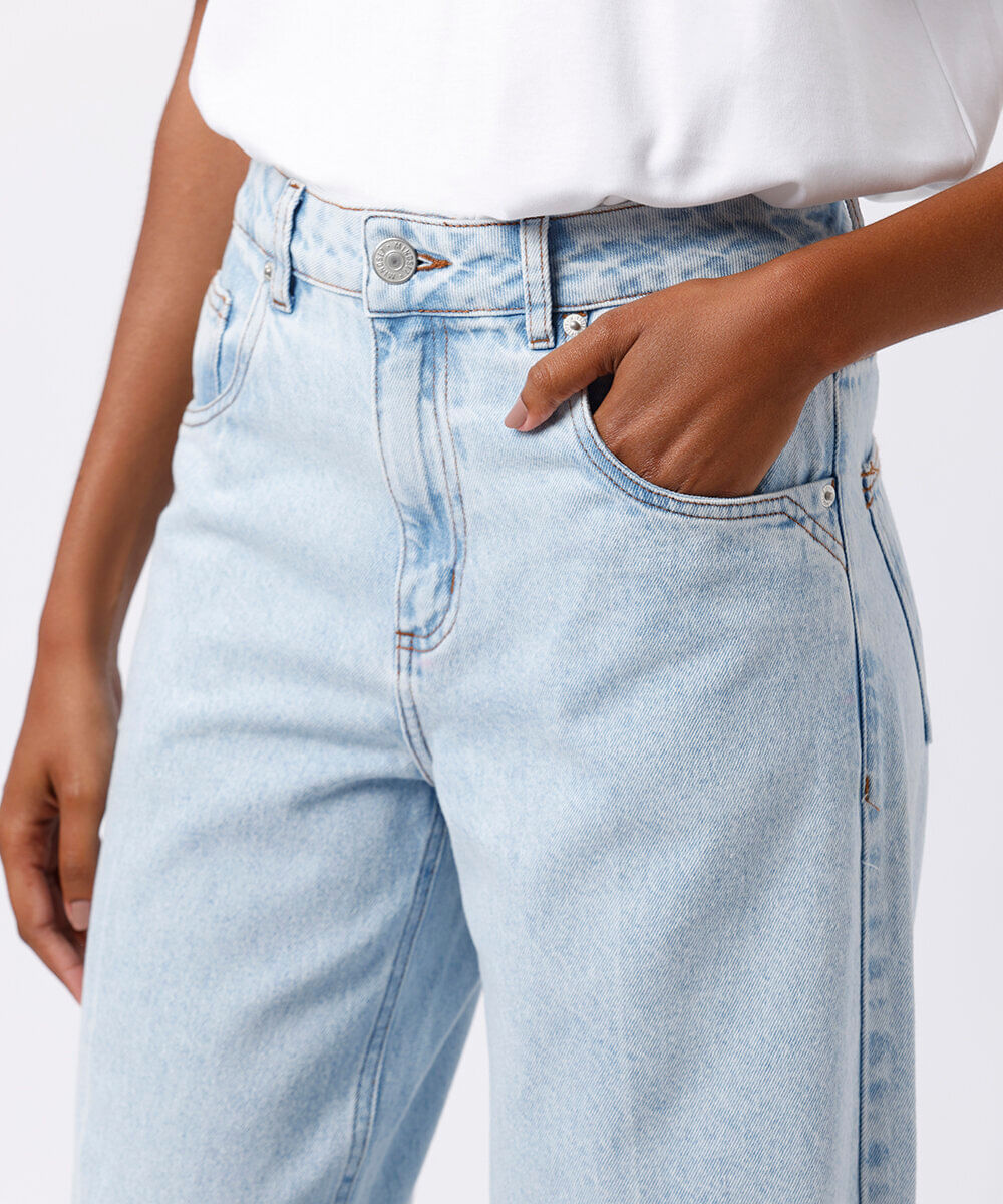 calça wide leg rio feminina jeans mindset azul