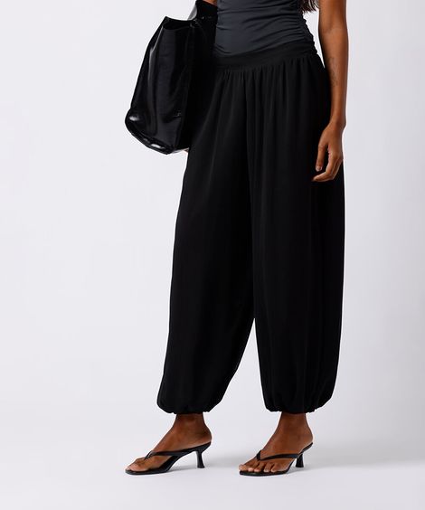 calça aladim feminina cós elástico texturizada mindset preta