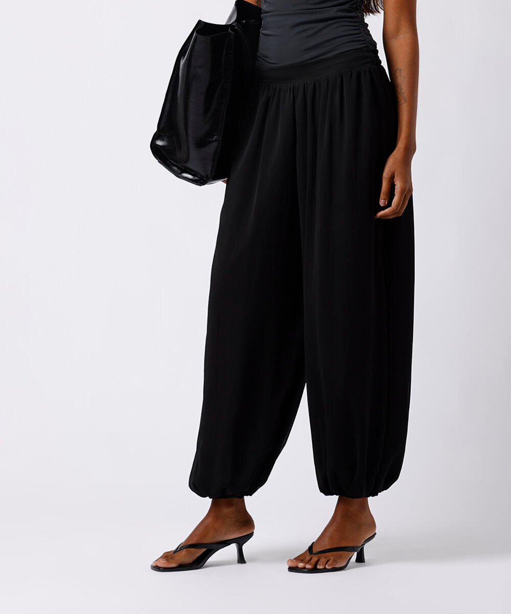 calça aladim feminina cós elástico texturizada mindset preta