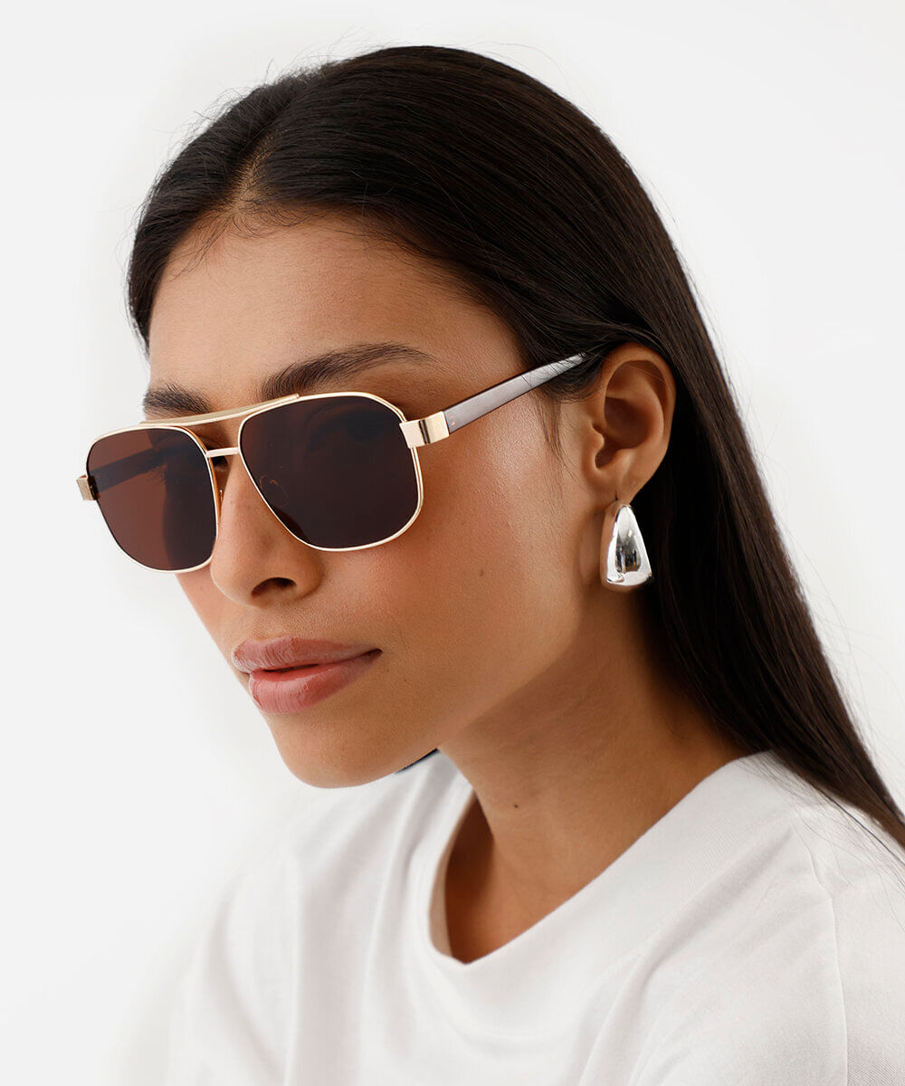 óculos de sol aviador unissex dourado