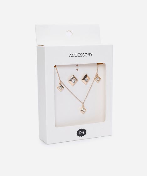 kit de colar e brincos com brilhos dourado