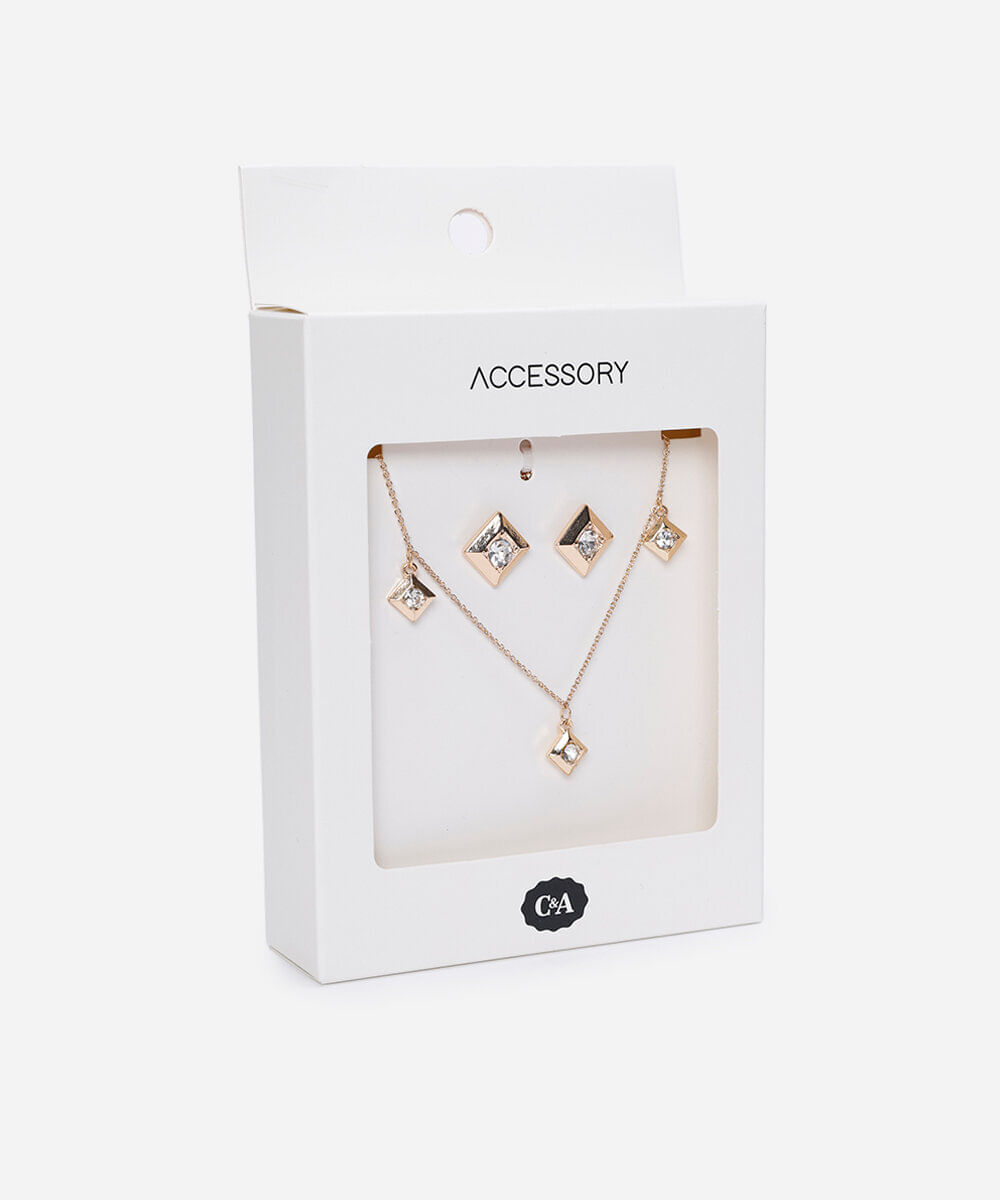 kit de colar e brincos com brilhos dourado