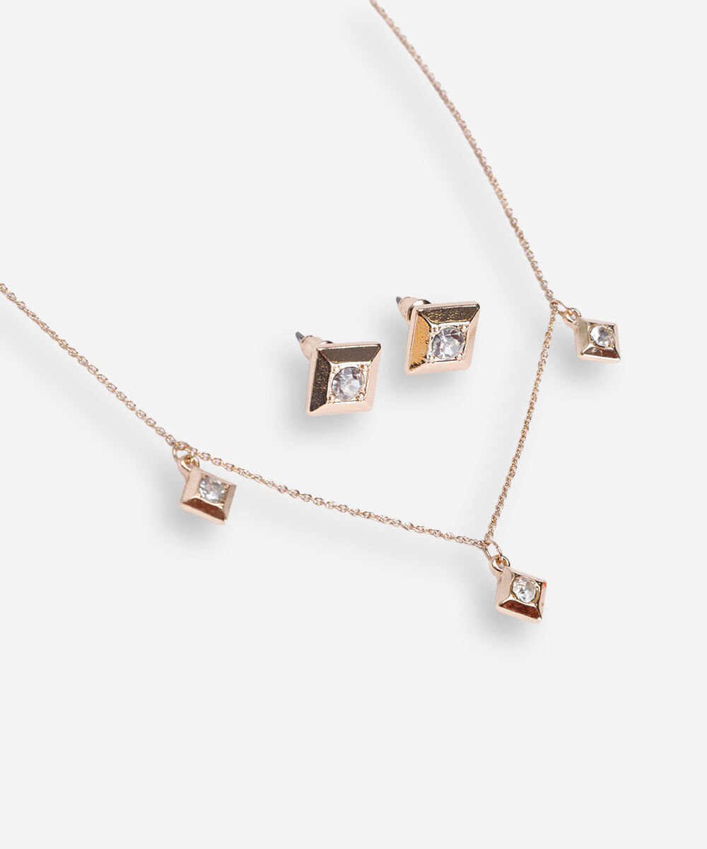 kit de colar e brincos com brilhos dourado