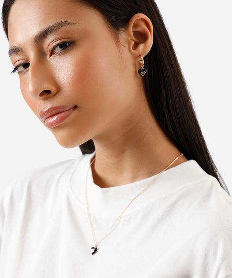 kit de colar e brincos corações dourado