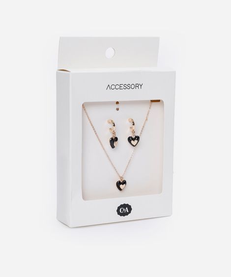 kit de colar e brincos corações dourado