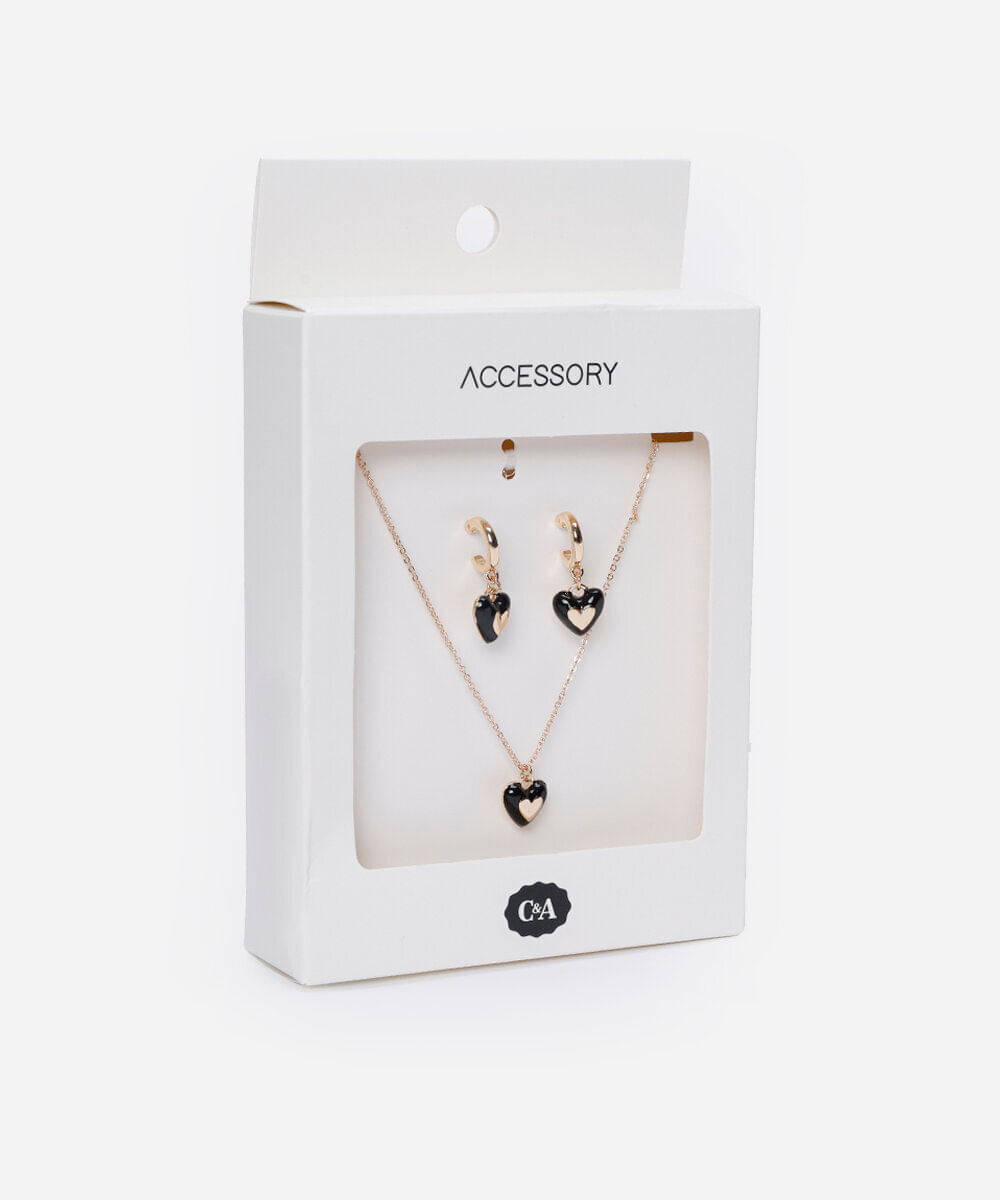 kit de colar e brincos corações dourado