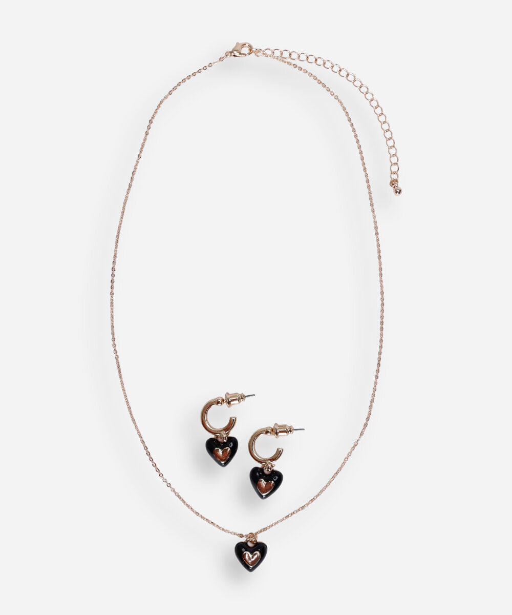 kit de colar e brincos corações dourado