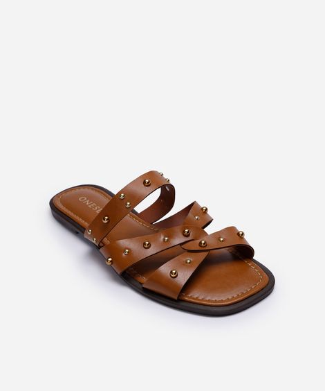 rasteirinha com tachas oneself marrom