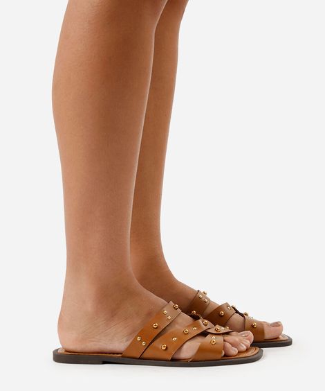 rasteirinha com tachas oneself marrom