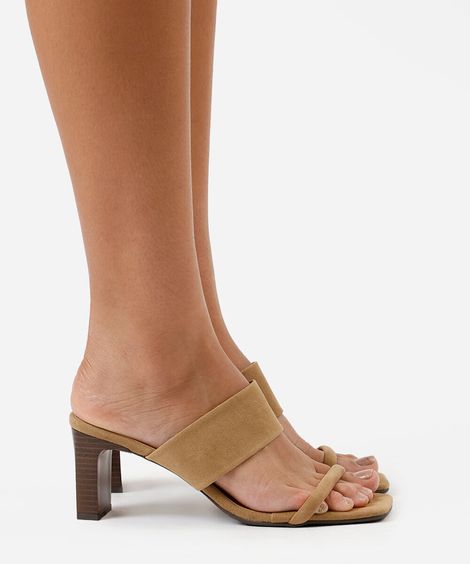 tamanco bico quadrado salto grosso texturizado oneself bege