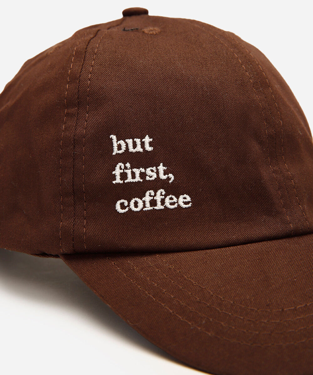 boné de sarja aba curva but first coffee marrom