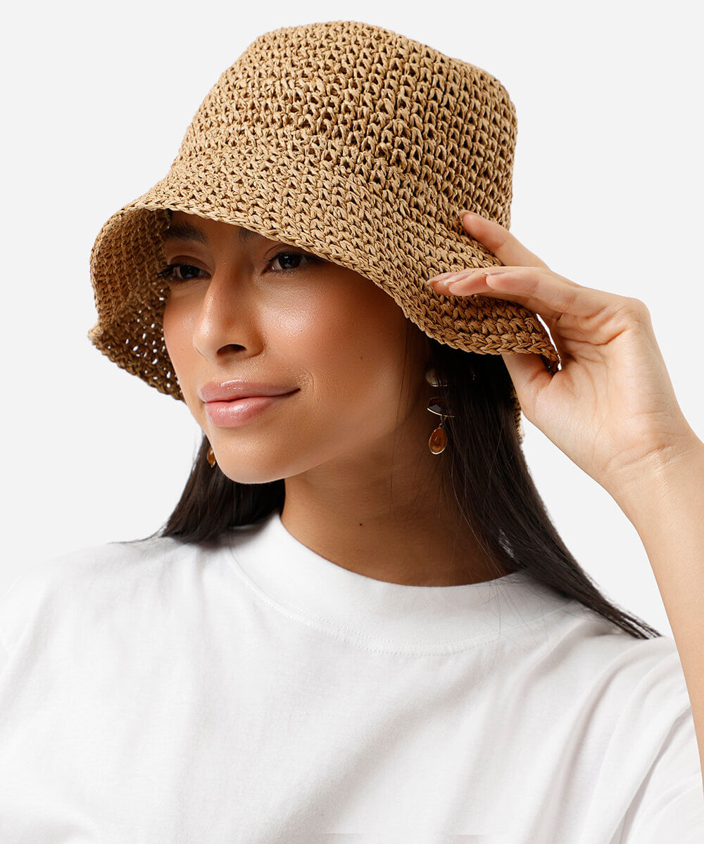 chapéu feminino bucket palha bege
