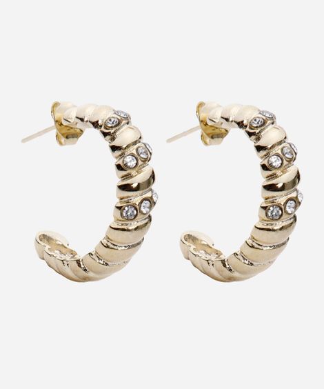 brinco argola com brilhos canelado dourado