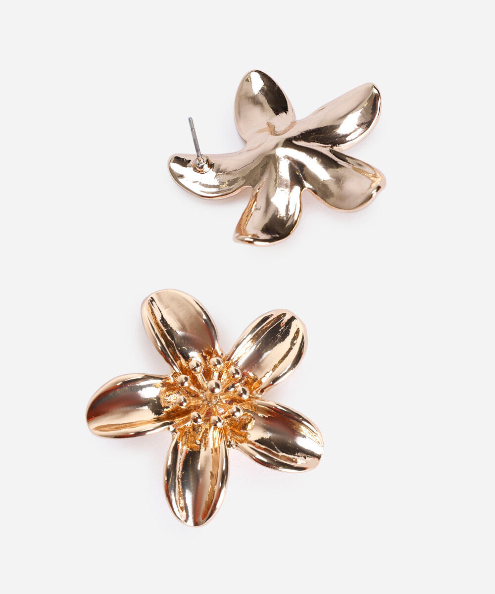 brinco feminino flor dourado