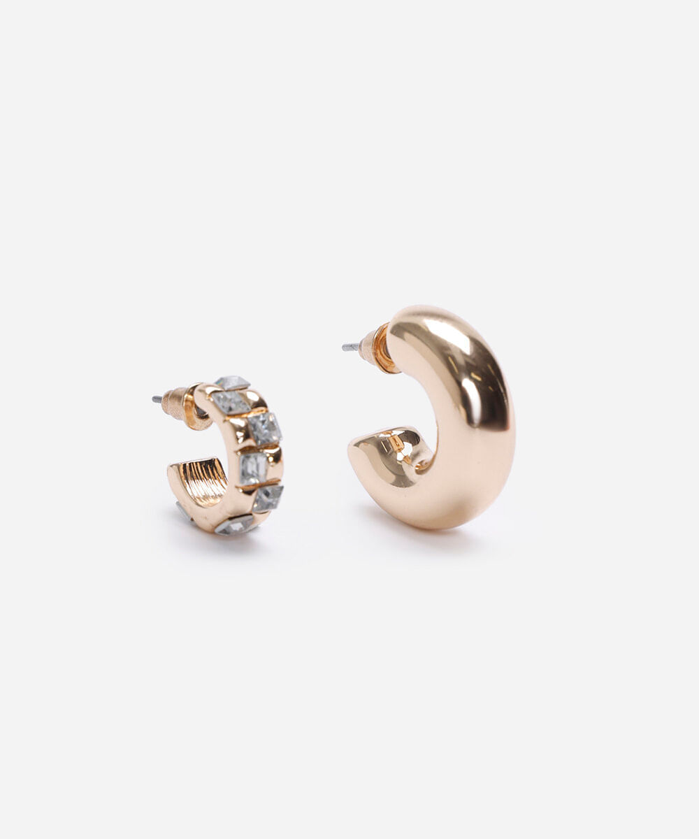 kit de 2 brincos argolas com brilhos dourado