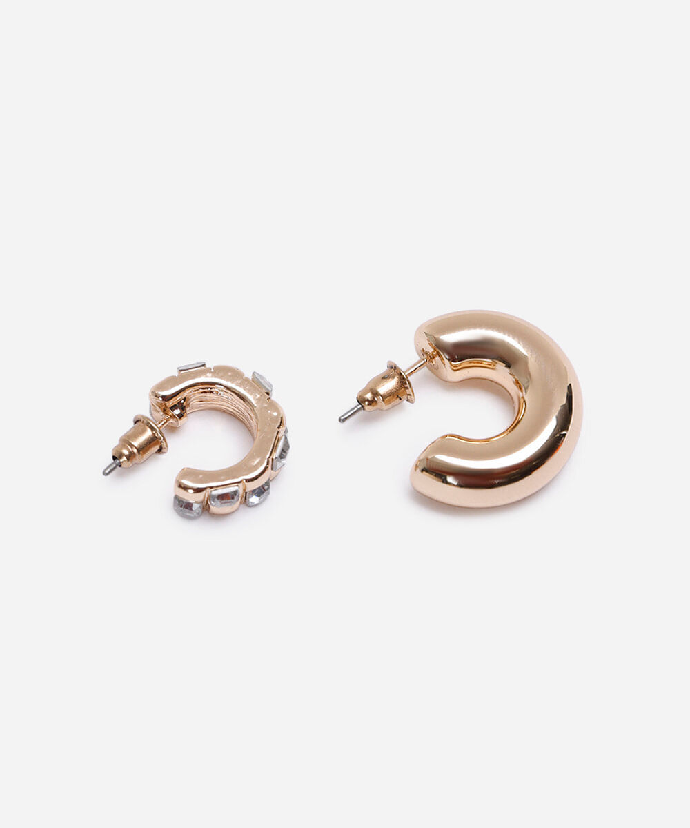 kit de 2 brincos argolas com brilhos dourado