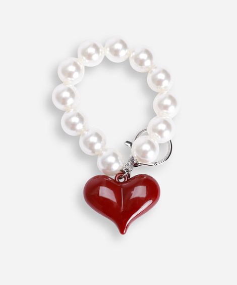 chaveiro bag charm pérolas e coração colorido