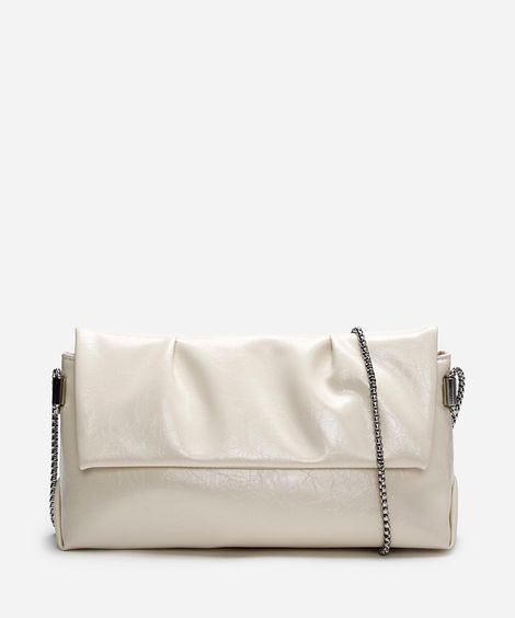 bolsa shoulder com pregas e alça de corrente off white