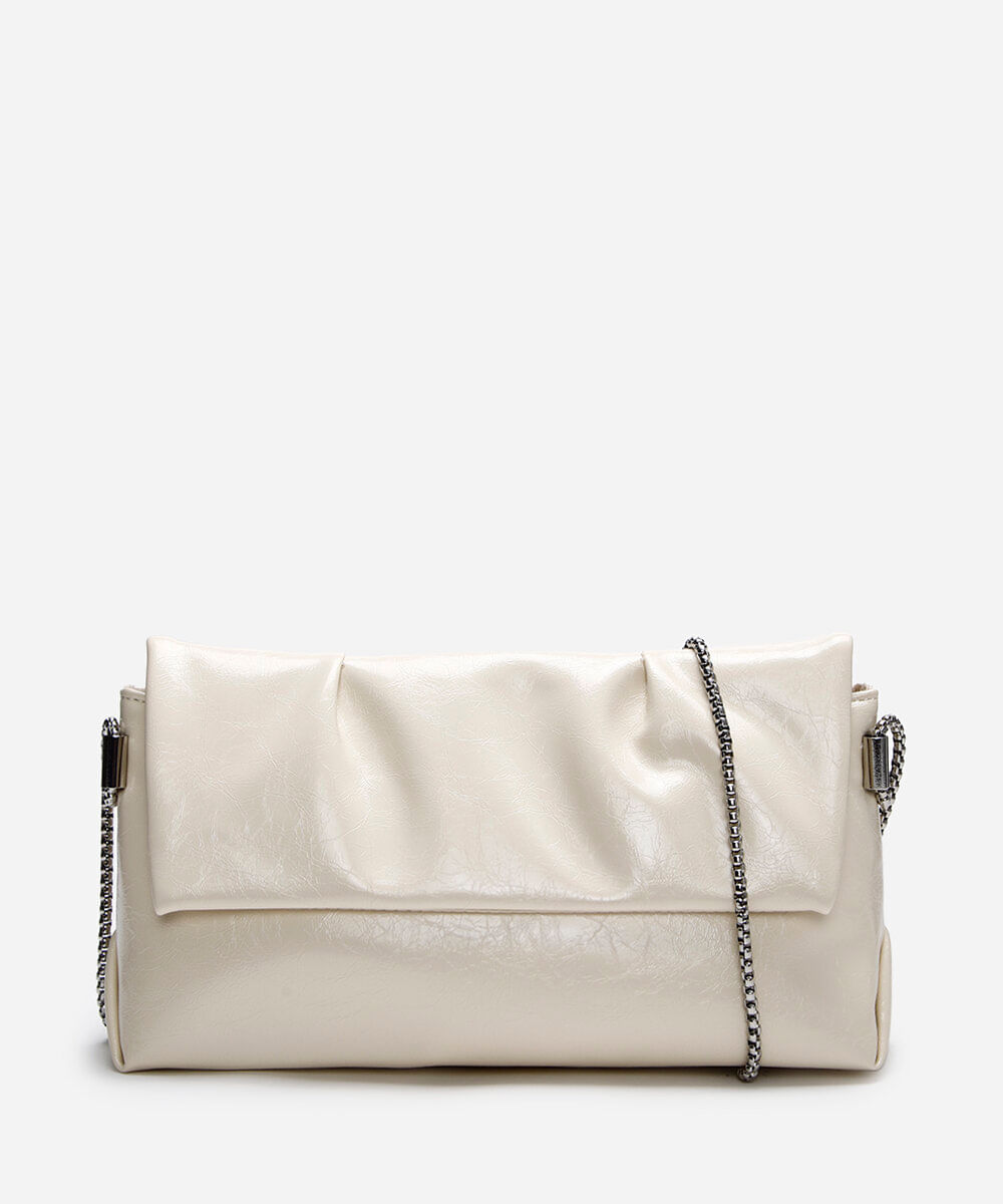 bolsa shoulder com pregas e alça de corrente off white