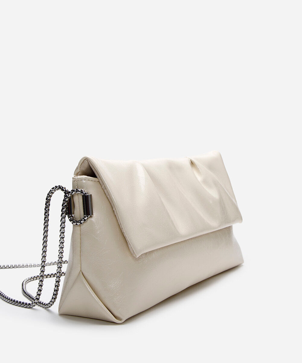 bolsa shoulder com pregas e alça de corrente off white