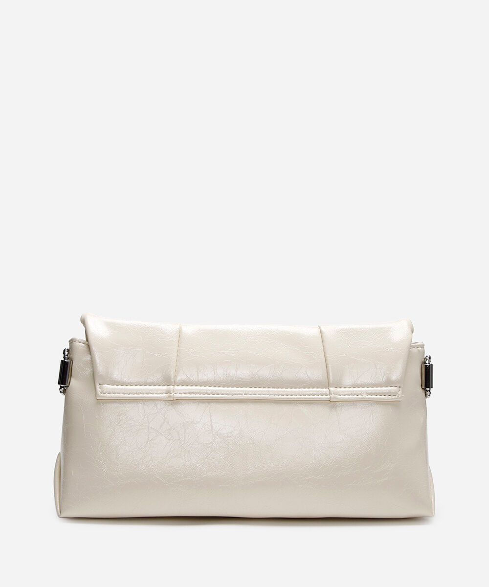 bolsa shoulder com pregas e alça de corrente off white