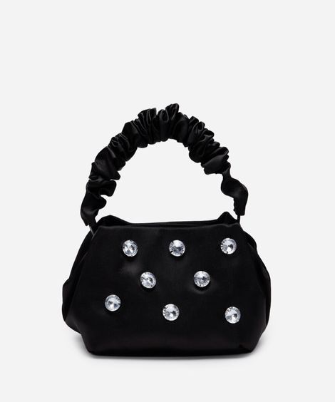 bolsa acetinada com alça franzida preta