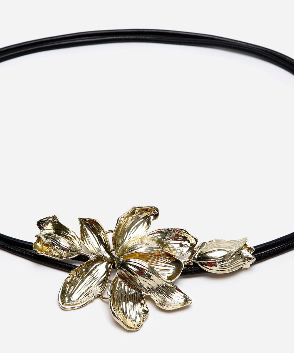 cinto feminino de fivela floral dourado
