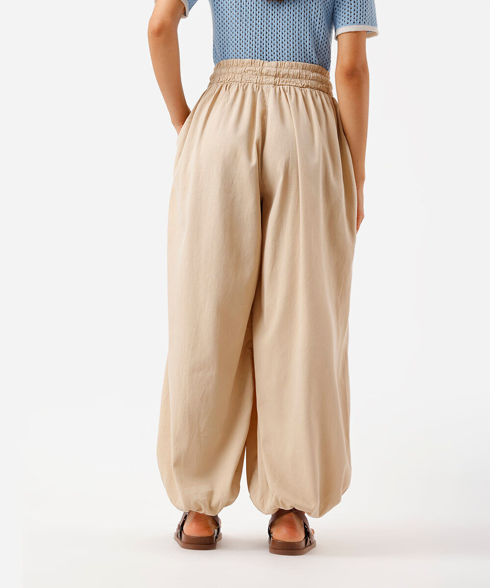 calça aladim feminina de sarja cós elástico bege