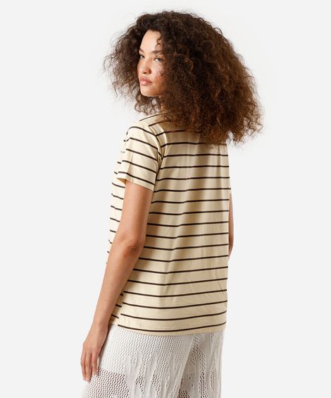 camiseta feminina de algodão listrada amarela