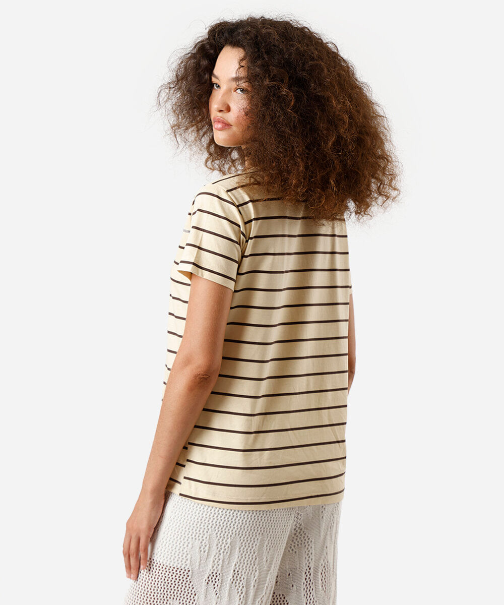 camiseta feminina de algodão listrada amarela