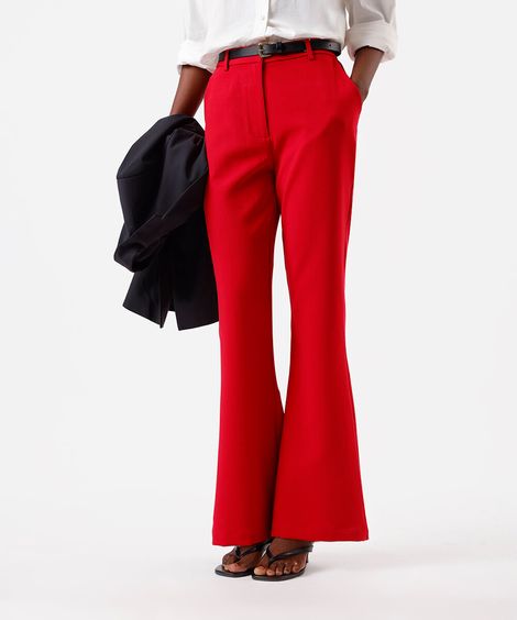 calça flare feminina de alfaiataria vermelha