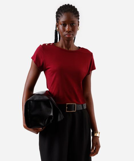 blusa feminina de viscose com botões vinho