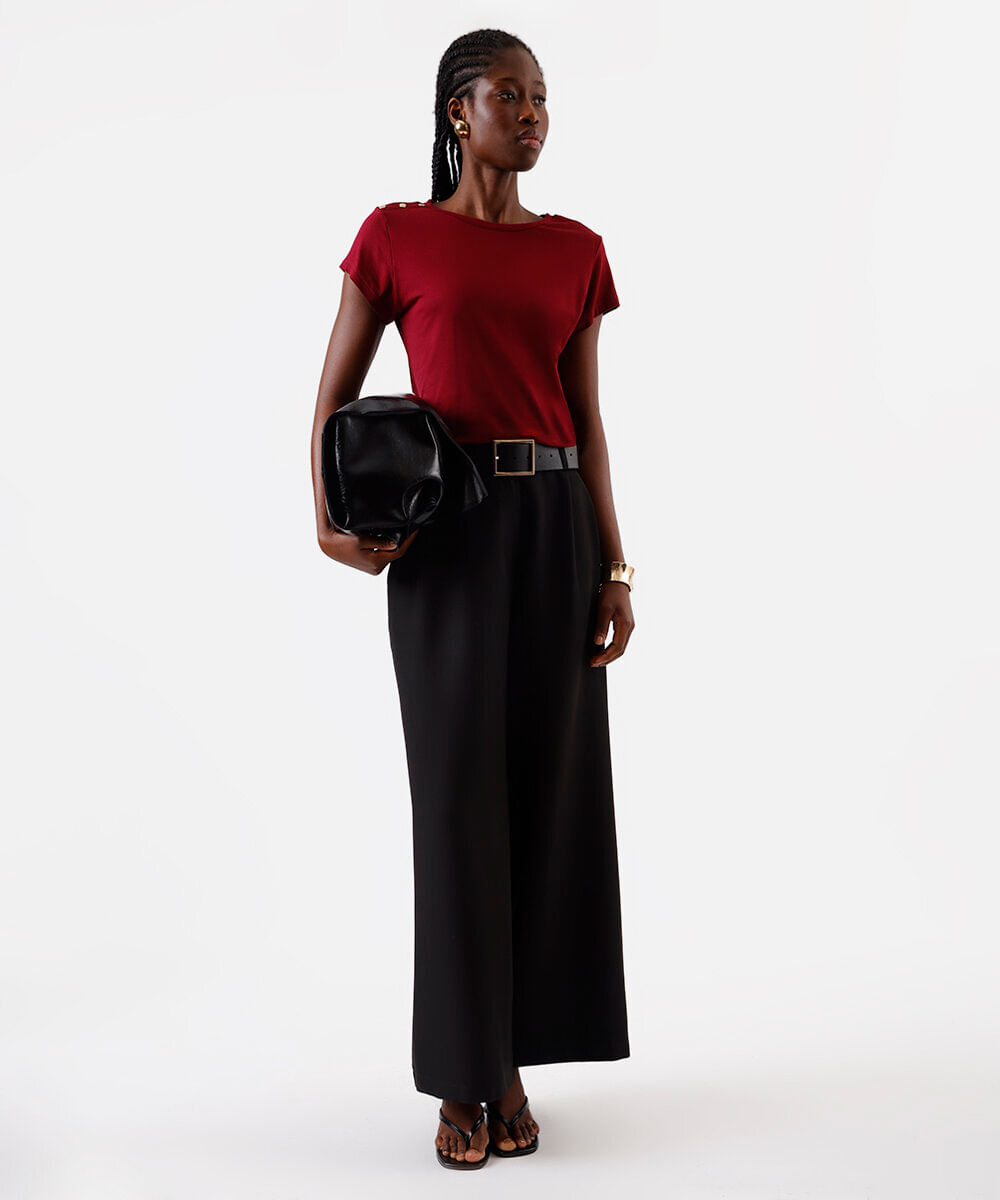 blusa feminina de viscose com botões vinho