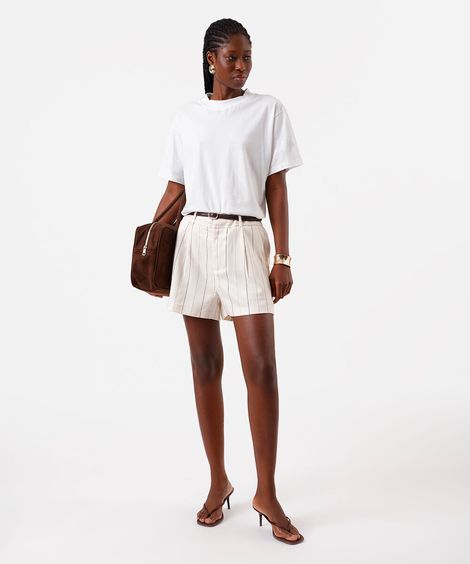 short de alfaiataria feminino com viscose risca de giz amarelo