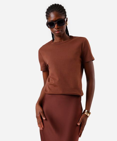 camiseta feminina manga curta regular  marrom