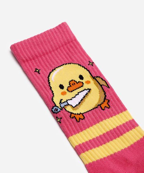 meia cano longo patinho rosa